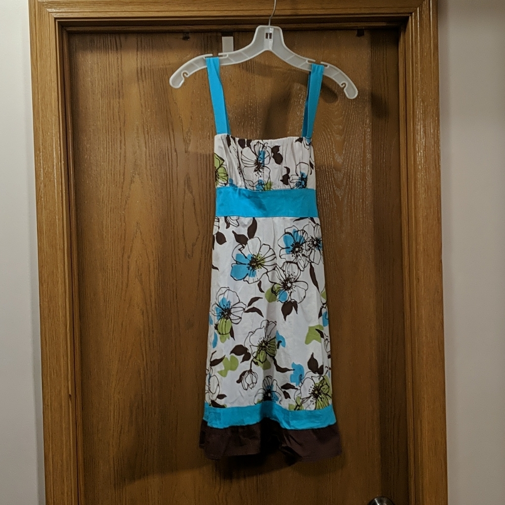 Blue, green & brown floral dress